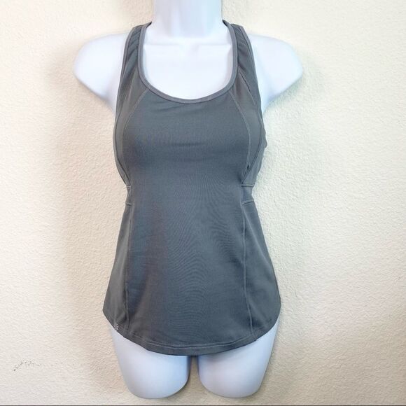 Athleta Gray Stunner T Back Tank Top Women's S Workout Fitted Stretch Gym - Picture 1 of 6
